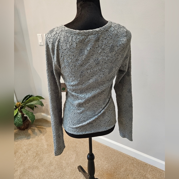 FREE PEOPLE + Intimately Sheer Lace Long Sleeve Top Cloud Ride Notch LARGE NWT - Picture 14 of 16